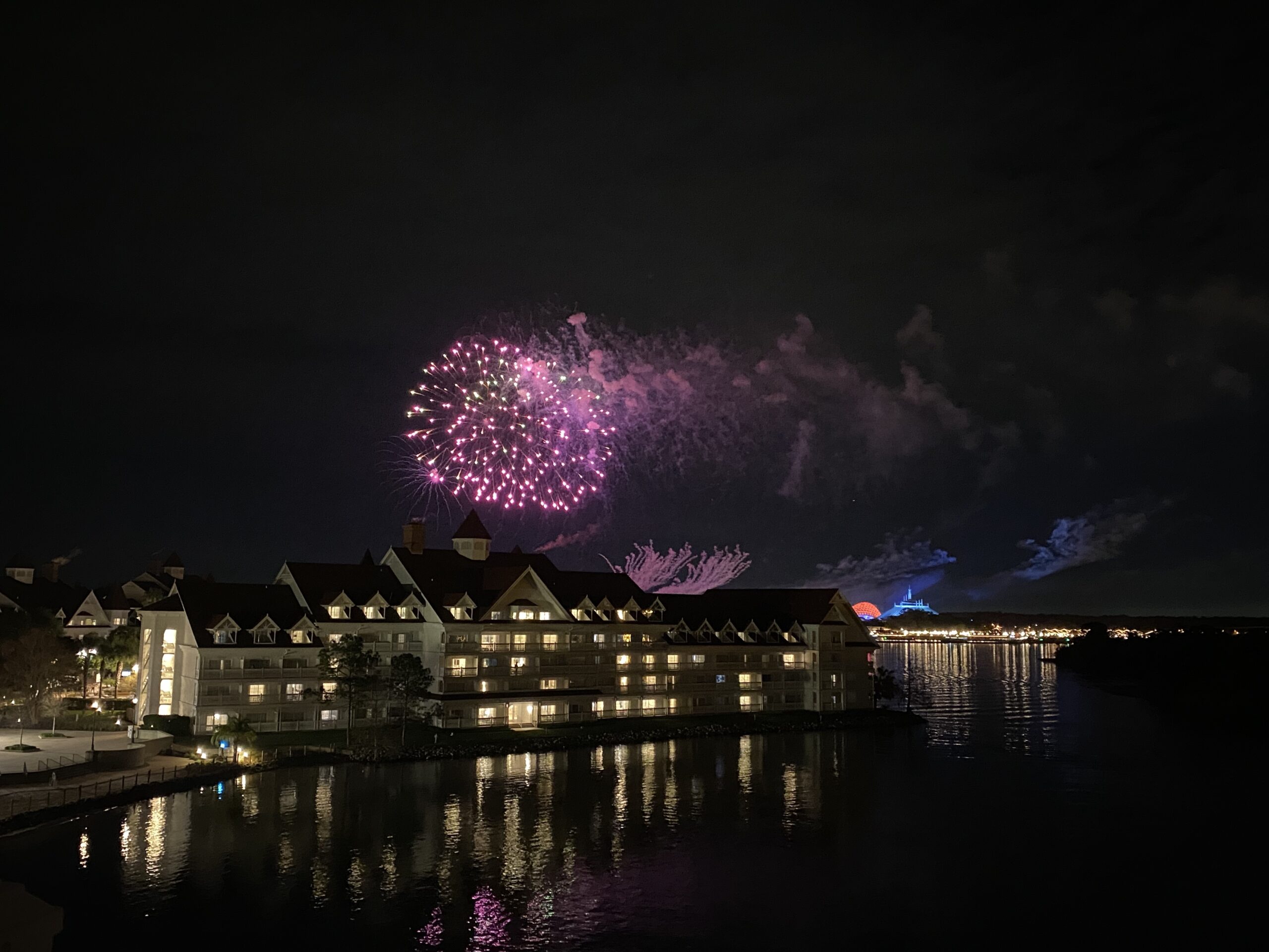 Firework view from a three bedroom grand villa at the Grand Floridian.