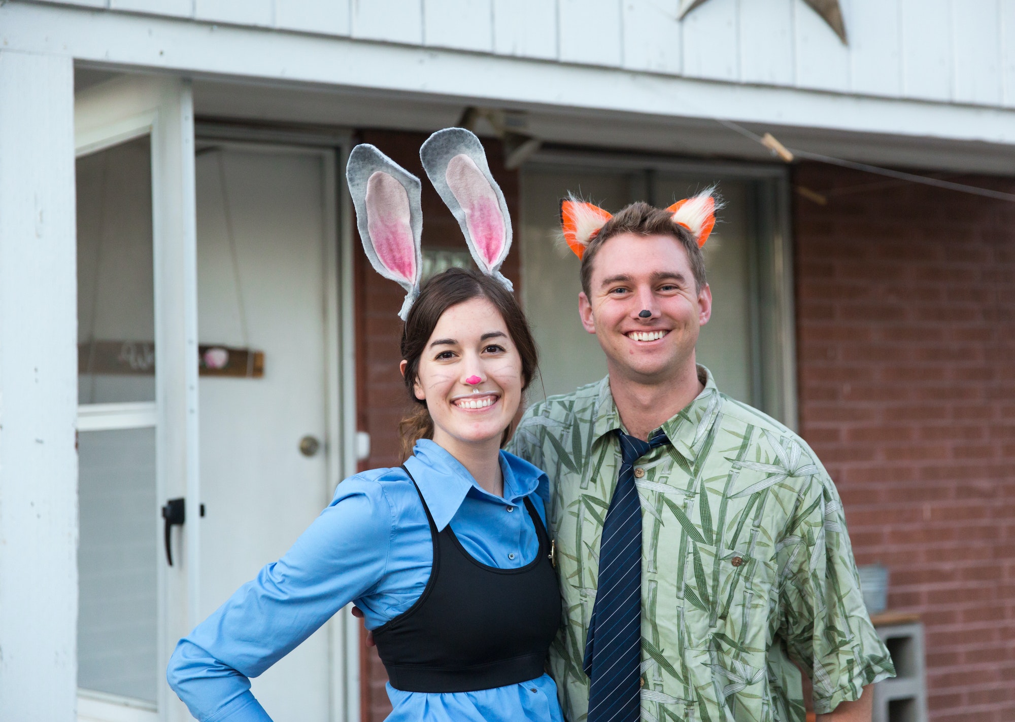 A young couple dressed up for Halloween