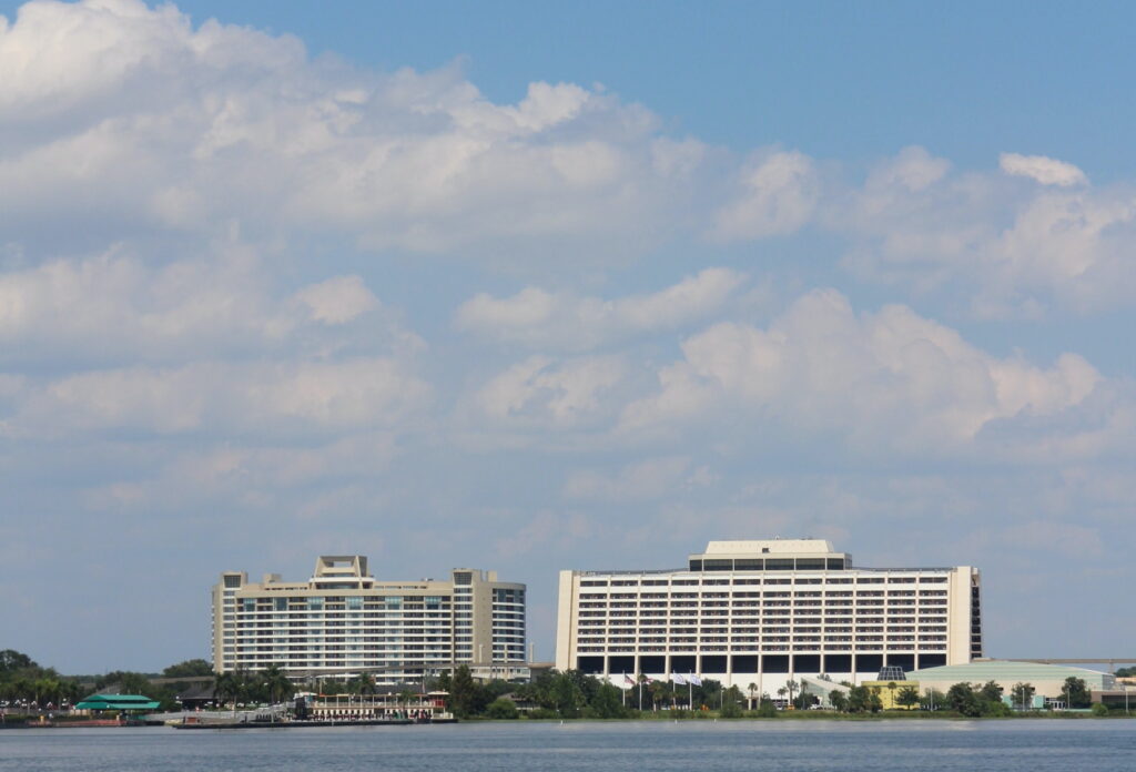 Bay Lake Tower and Contemporary buildings across Seven Seas Lagoon