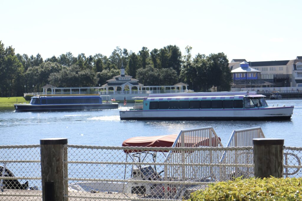 friendship boats cruise Crescent Lake in front of Disney's BoardWalk Resort