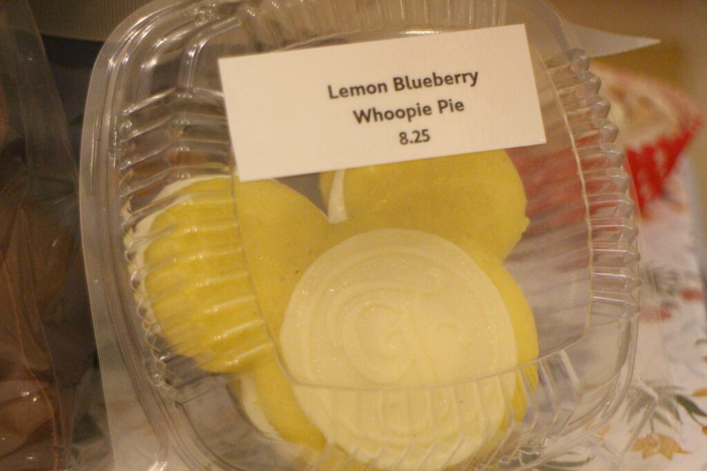 A Mickey shaped lemon blueberry whoopie pie.