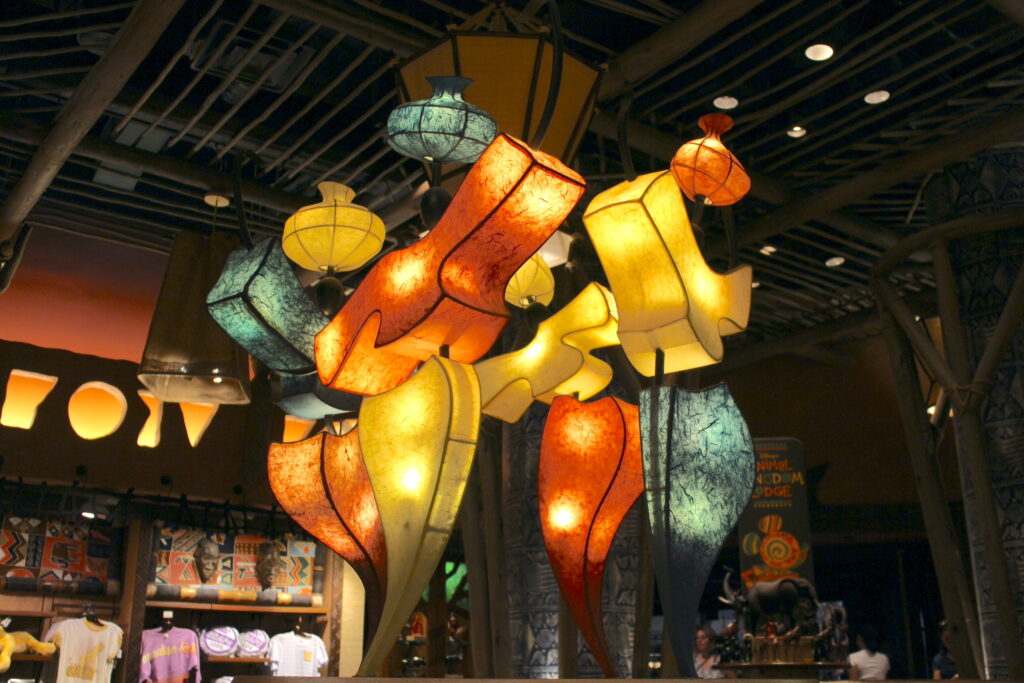 Animal Kingdom Lodge gift shop colorful lighted chandelier
