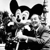 Walt Disney with Mickey Mouse in the early days.